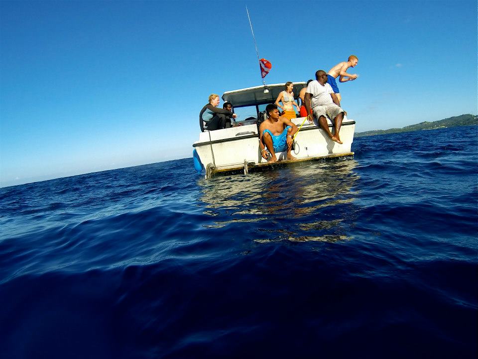 Dive boat at Subway Watersports in Roatan, Honduras