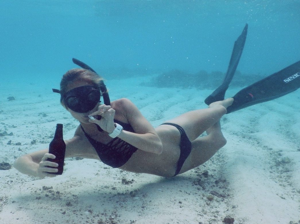 me free diving and smoking a coral joint and drinking an empty bottle I found