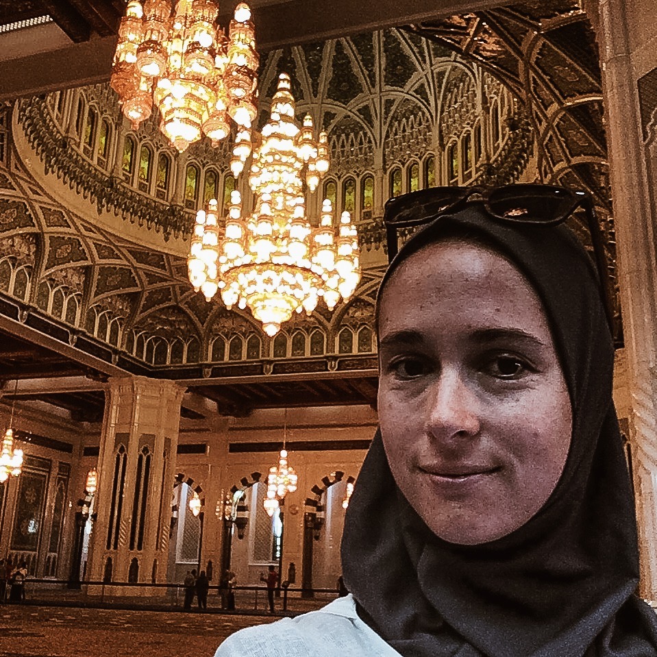Oh hey, that's me wearing a hood thingy to be all proper inside the mosque. 