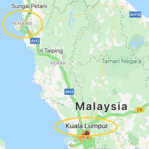 Map of Kuala Lumpur and Penang