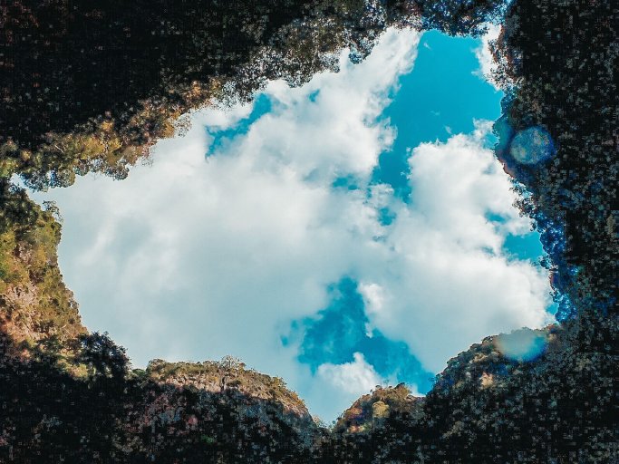 Gazing upwards to the top of the sinkhole.